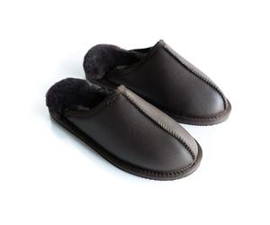 Arthur Cameron - Deluxe Men’s ‘Michael’ Sheepskin Lined Slipper Mule - These Brown Leather Suede Slippers Make an Ideal Gift for Him
