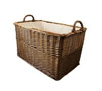Arthur Cameron - Distilled Brown Wicker Log Basket with Lining and Handles (62x40x37cm) Medium Sturdy Storage Basket perfect for Toys, Blankets, Hallway, Garage, Living room, Bedroom or Office