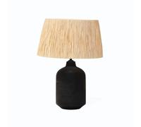 Arthur Cameron - Easton Living Room Lamp Handmade from Sandblasted Black-Stained Mango Wood with a Delicate Raffia Shade - This Table lamp is Ideal for Any Console, Coffee Table or Sideboard (Medium)