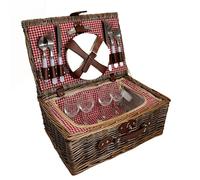 Arthur Cameron - Fully Equipped Family Picnic Basket for 4 People, with Built-in Cool Box and Wine Glasses, Cutlery & Plates - Antique Wash Wicker 4 Person Picnic Basket