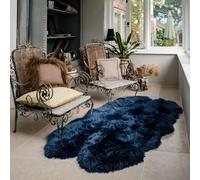 Arthur Cameron - Genuine Double-Fleece Sheepskin Rug with a Natural Suede Backing - Non-Allergenic, Extra Thick & Dense Wool with a Soft, Fluffy Texture (Navy, Quad 190x120cm)