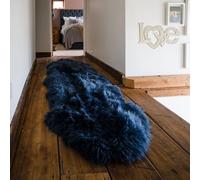 Arthur Cameron - Genuine Double-Fleece Sheepskin Rug with a Natural Suede Backing - Non-Allergenic, Extra Thick & Dense Wool with a Soft, Fluffy Texture (Navy, Double 190x65cm)