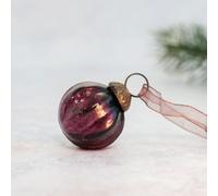 Arthur Cameron - Handmade, Mouth-blown 1" Ribbed Glass Mini Baubles with Bronze Cap, Ribbon & Organza Bag - Elegant Small Christmas Baubles & Christmas Hanging Decorations (Mulberry)