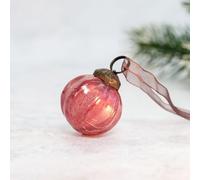 Arthur Cameron - Handmade, Mouth-blown 1" Ribbed Glass Mini Baubles with Bronze Cap, Ribbon & Organza Bag - Elegant Small Christmas Baubles & Christmas Hanging Decorations (Mauve)