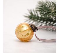 Arthur Cameron - Handmade, Mouth-blown 1" Ribbed Glass Mini Baubles with Bronze Cap, Ribbon & Organza Bag - Elegant Small Christmas Baubles & Christmas Hanging Decorations (Champagne)
