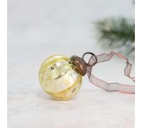 Arthur Cameron - Handmade, Mouth-blown 1" Ribbed Glass Mini Baubles with Bronze Cap, Ribbon & Organza Bag - Elegant Small Christmas Baubles & Christmas Hanging Decorations (Gold)