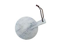 Arthur Cameron - Handmade Round White Marble Chopping Board/Serving Platter with Built-in Handle and Leather Strap - Functional Kitchen Decor, Perfect as a Small Cutting Board or Cheese Board
