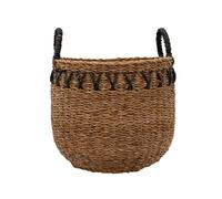 Arthur Cameron - Haora Handwoven Artisanal Storage - Decorative Seagrass Basket with Black Detailing & Tapered Base, Versatile Planter Basket with Handles for Stylish Home Organisation (Large)