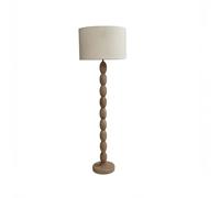 Arthur Cameron Horton Bobbin Style Wooden Floor Lamp with Linen Shade, Mango Wood, Soft Brown, Stockholm Style Room Décor, Hallway Lighting and New Home Gifts