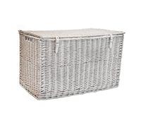 Arthur Cameron - Lightweight Wicker Storage Trunk, Handcrafted Storage Box with Lid & Leather Straps - Woven Chest, Basket, Wicker Basket with Lid (White Wash, Large)