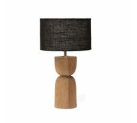 Arthur Cameron - Mells Solid Wooden Table with a Black Chunky Woven Linen Shade - This Rustic Desk lamp is Hand-Carved from Beautiful Indian Mango Wood, Then Sandblasted to Reveal The Natural Grain