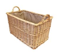 Arthur Cameron - Natural Wicker Log Basket with Lining and Handles (55x35x32cm) Sturdy Storage Basket Perfect for Toys, Blankets, Hallway, Garage, Living Room, Bedroom or Office