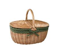 Arthur Cameron - Oval Willow, Small Picnic Basket with Handle, Dual-open Lid and Removable & Washable Cotton Lining - Classic, Traditional, Vintage, Mini Picnic Basket