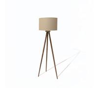 Arthur Cameron - Pill Tripod Floor Lamp, Handmade in India from Mango Wood with a Beige Linen Drum Shade - This Living Room Lamp has a Versatile Rustic Design for Any Home Décor