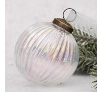 Arthur Cameron Rainbow Rib Glass Christmas Bauble | Hanging Xmas Tree Decoration Ornament (4", Clear)