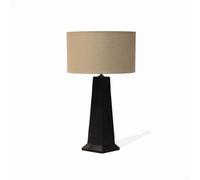 Arthur Cameron - Saltford Wooden Desk Lamp Made from Black-Stained Sandblasted Mango Wood with a Beige Linen Drum Shade - This Versatile Table lamp enhances Both Classic and Modern Settings (Large)