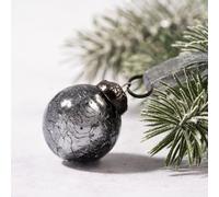 Arthur Cameron - Set of 6 1" Hand-Blown Crackle Glass Mini Christmas Baubles - 3cm Tiny Baubles with Bronze Caps & Organza Ties - Small Christmas Tree Decorations