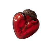 Arthur Cameron - Set of 6 Small 1" Crackle Glass Heart Baubles - Hand-Blown Christmas Baubles Perfect for Mini Christmas Tree Decorations & Rustic Xmas Decorations (Red)