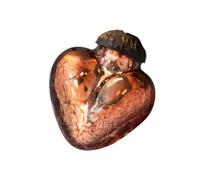 Arthur Cameron - Set of 6 Small 1" Crackle Glass Heart Baubles - Hand-Blown Christmas Baubles Perfect for Mini Christmas Tree Decorations & Rustic Xmas Decorations (Russet)