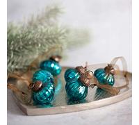 Arthur Cameron - Set of 6 Small 1" Crackle Glass Lantern Ornaments - Hand-Blown Glass Baubles for Rustic Christmas Decorations