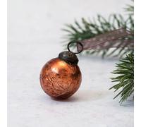 Arthur Cameron - Set of 6 Small 1" Hand-Blown Crackle Glass Balls - 3cm Small Hanging Ornaments with Bronze Caps & Organza Ties - Christmas Tree Decorations (Russet)
