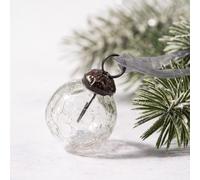 Arthur Cameron - Set of 6 Small 1" Hand-Blown Crackle Glass Balls - 3cm Small Hanging Ornaments with Bronze Caps & Organza Ties - Christmas Tree Decorations (Clear)
