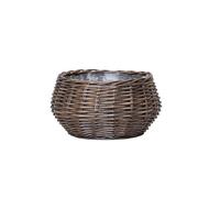 Arthur Cameron - Shallow Round Wicker Tabletop Planter with Poly Lining - Small Handwoven Wicker Basket Perfect as an Indoor Plant Pot (Antique Wash)