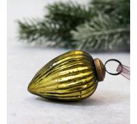 Arthur Cameron - Small 2" Crackle Glass Pinecone Ornaments - Hand-Blown Small Christmas Tree Decorations for Traditional Christmas Trees & Winter Wonderland Displays (Olive)