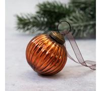 Arthur Cameron - Small Ribbed Glass Bauble - 5cm Hand-Blown Mini Christmas Tree Decoration - Elegant Xmas Baubles & Small Christmas Baubles with Bronze Cap & Organza Ribbon (Russet)