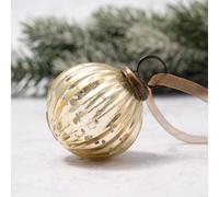 Arthur Cameron - Small Ribbed Glass Bauble - 5cm Hand-Blown Mini Christmas Tree Decoration - Elegant Xmas Baubles & Small Christmas Baubles with Bronze Cap & Organza Ribbon (Gold)