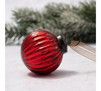 Arthur Cameron - Small Ribbed Glass Bauble - 5cm Hand-Blown Mini Christmas Tree Decoration - Elegant Xmas Baubles & Small Christmas Baubles with Bronze Cap & Organza Ribbon (Red)