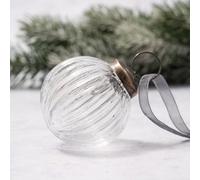 Arthur Cameron - Small Ribbed Glass Bauble - 5cm Hand-Blown Mini Christmas Tree Decoration - Elegant Xmas Baubles & Small Christmas Baubles with Bronze Cap & Organza Ribbon (Clear)