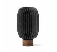 Arthur Cameron - Uri Black Geometric Table Lamp with Cotton Shade and Mango Wood Base