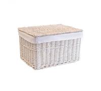 Arthur Cameron - Whitewash Lined Wicker Hamper with Removable Lid & Cotton Lining - Perfect for Bathroom, Living Room or Bedroom Storage - Handcrafted Storage Basket with Lid, Large Storage Box