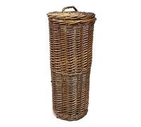 Arthur Cameron Wicker Toilet Storage Basket - Freestanding Toilet Roll Holder with Lid - Slim Bathroom Storage (Distilled)