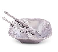 Arthur Court Designs 3 Piece Metal Salad Set with Bowl and Server in Grape Design, Sandcast, Cast Aluminium, Hand Polished Design, Tanish Free