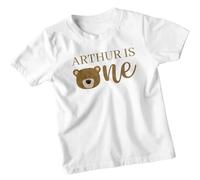Arthur is One Bear 1st Birthday Personalised Kids T-Shirt, Cute Unisex Childrens Tee 1-2 Years White