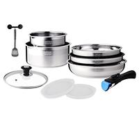 Arthur Martin AM0025 10-Piece Stainless Steel Removable Cookware Set with Pouring Spout Removable Handle Suitable for All Heat Sources Including Induction
