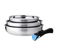 Arthur Martin AM2208 Set of 3 Stainless Steel Frying Pans (20-24-26 cm) with Removable Handle, Suitable for All Heat Sources Including Induction