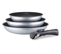 Arthur Martin AM521S Set of 3 Frying Pans 20-24-28 cm with Non-Stick Coating Aluminium Removable Handle Suitable for All Heat Sources Including Induction