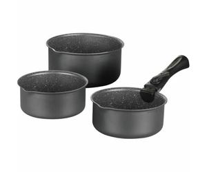 Arthur Martin AM777GM Cookware Set of 3 Saucepans 16-18-20 cm Matt Grey + 1 Removable Handle Suitable for All Heat Sources Including Indu