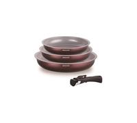 Arthur Martin - Set of 3 Frying Pans 20-24-28 cm + 1 Handle - Aluminium - Ceramic Coating - Removable Handle - Suitable for All Heat Sources Including Induction