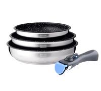 Arthur Martin AM9728 Set of 3 Frying Pans with Non-Stick Coating Stainless Steel Removable Handle for All Heat Sources Including Induction 20-24-26 cm