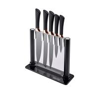 Arthur Price ZAPK7013 6 Piece Black & Rose Gold Knife Block Set, Stainless Steel