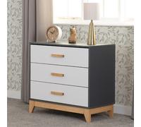 arthur wooden chest of 3 drawers in white and grey