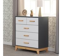 arthur wooden chest of 5 drawers in white and grey