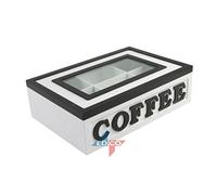 Arti Casa Coffee B&W Tea Stand & Coffee Teabags Box Holder Organizer with 6 Compartments, L27 x W18 xH8cm