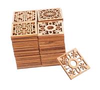 ARTIBETTER 100pcs Unfinished Wood Squares for Crafts Natural Grain Wood Carved Onlay Applique DIY Painting Home Door Cabinet Corner Decor Cutouts for Artistic Projects