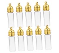 Artibetter 10pcs Mini Glass Bottles Screw Cap 35x11mm Large Tiny Jars Gold Acrylic Lid Small Vials for Diy Crafts Wish Charms Jewelry Making