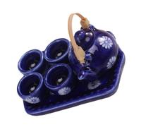 ARTIBETTER 12 Scale Navy Blue Ceramic Tea Set 6pcs Dollhouse Accessories Mini Teapot Cups Tray Kitchen Play Set for Dollhouse Decor and Scene Props